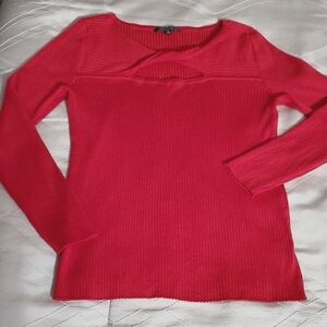 Cyrus Women's Red Ribbed Long Sleeve Cut Out Sweater Top Size Medium
